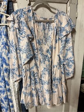 Free People Blue Floral Ruffle dress xl
